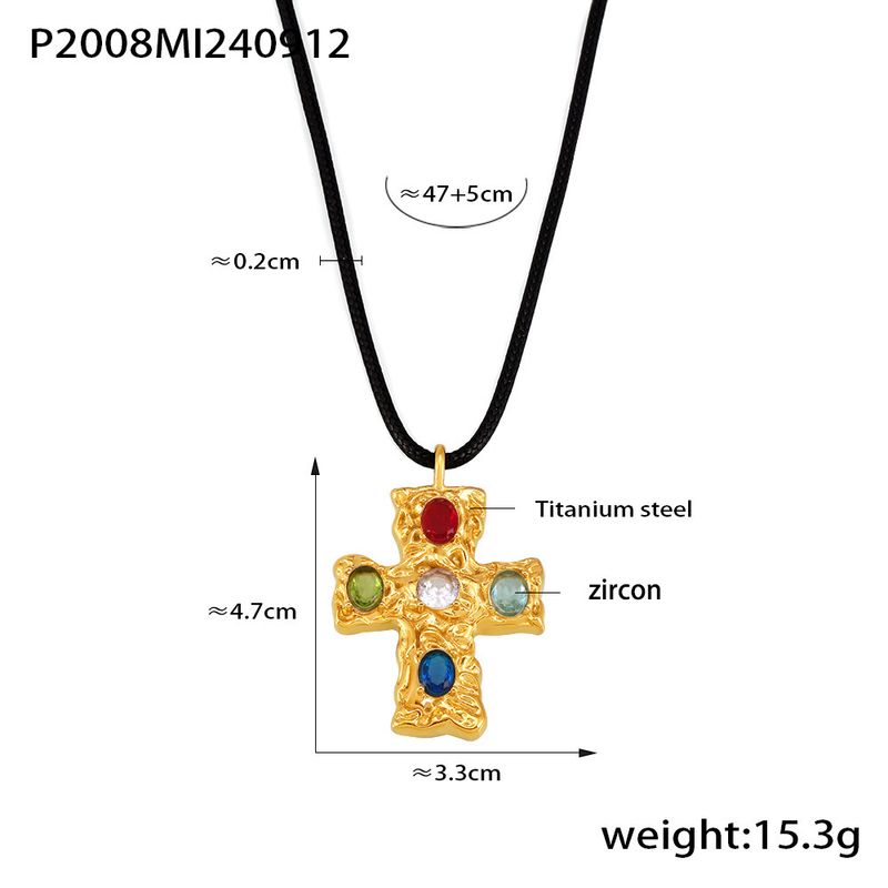 Collana con croce in vetro, collana con corda nera, gioielli in acciaio al titanio_voghion.com