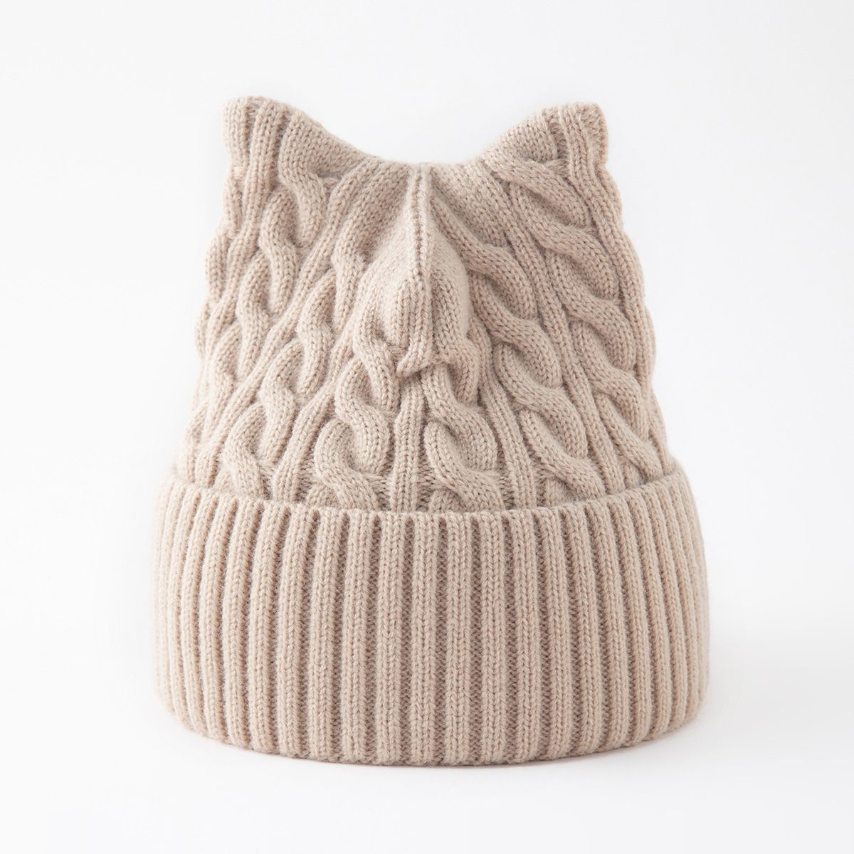 Gestrickte Mütze mit Katzenohren – weiche, warme Wintermütze mit süßem Tierdesign, atmungsaktiv und winddicht für Herbst und Winter, Strickpullover-Mütze mit warmen Ohren_voghion.com