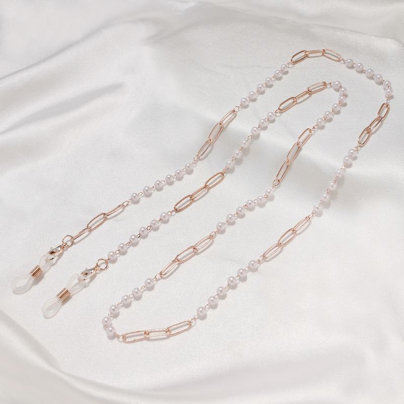 Simple Chain Necklace Anti-Drop Eyeglass Strap Real Gold Plated Color-Retaining Pearl Clip_voghion.com