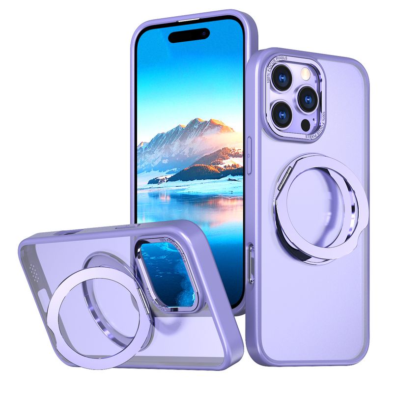 Ultra Clear Magnetic Case For IPhone 16 Pro & 15 - 360° Rotating Stand With Shockproof Transparent Back Cover​​_voghion.com