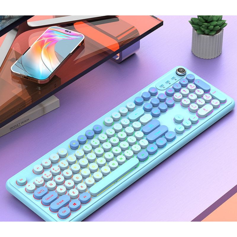 Tastatură wireless Bluetooth cu încărcare duală, tastatură mută de birou cu design punk drăguț și blocare a culorilor macaron_voghion.com