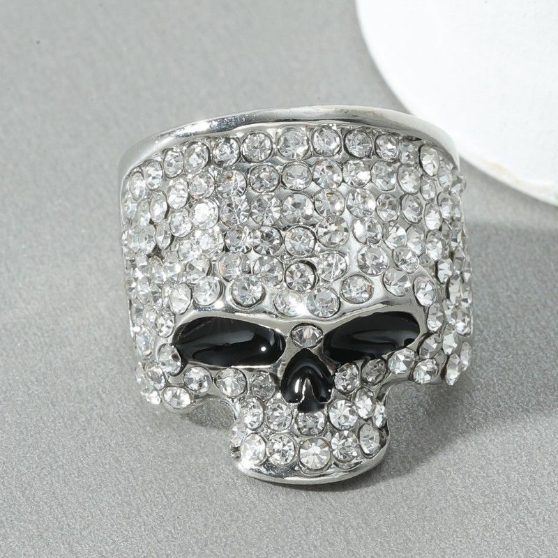 Unique Dark Gothic Style Creative Skull For Men Punk Hip Hop Full Diamond Ring_voghion.com