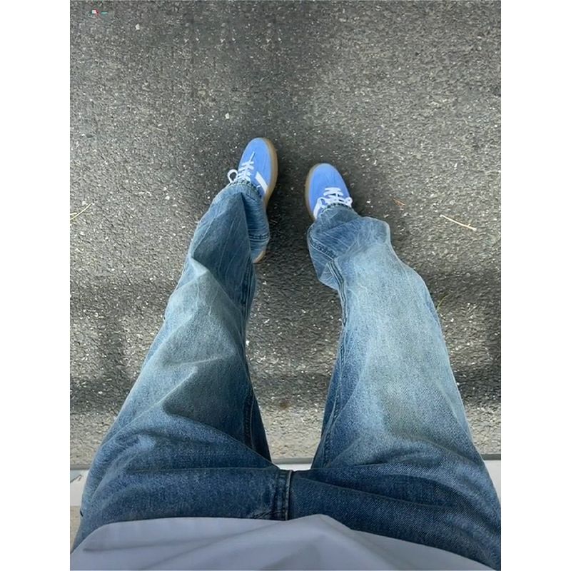 Herenkleding High Street Stijl Strakke pasvorm Slim Straight Leg Lightning Wash Jeans Slim Straight Bootcut Denim Broek Voor Zomer Casual Streetwear_voghion.com