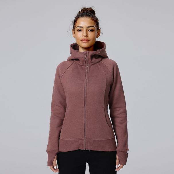 Women's Fleece-Lined Hooded Scuba Jacket With Zipper - Soft Cotton Blend Pullover For Yoga, Gym & Outdoor Activities_voghion.com