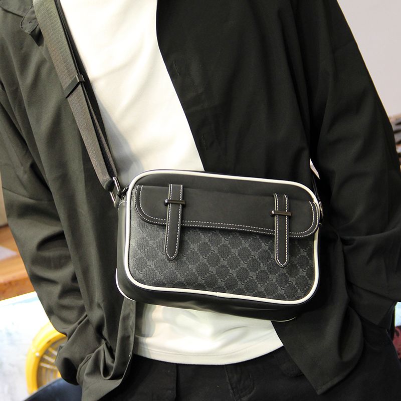 Check Pattern Shoulder Casual Business Messenger Work Clothing Small Square Men's Outdoor Backpack Mobile Phone Bag_voghion.com