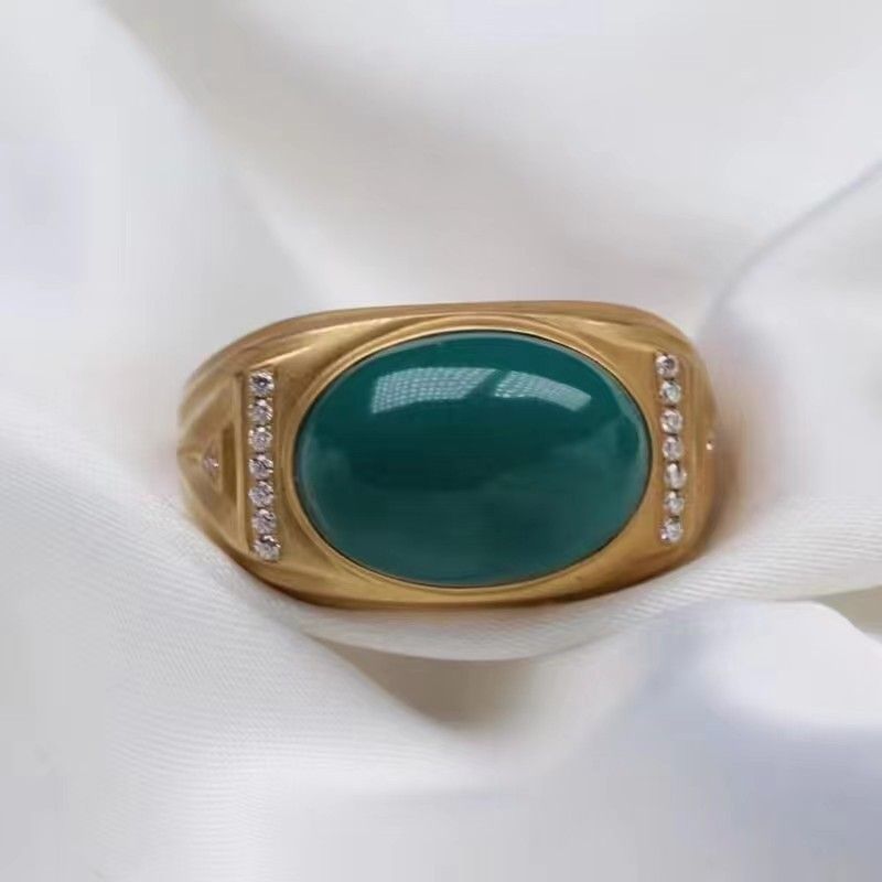 Green Pine Egg Face With Copper Material Inlaid, Fashionable, Atmospheric And Versatile Temperament Ring For Couples_voghion.com