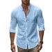 Camicia casual slim fit in cotone con colletto alla coreana, manica lunga, taglie forti, da uomo_voghion.com