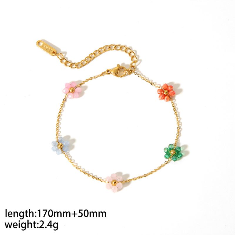 Braccialetto con fiore coordinato, gioielli da donna, in acciaio inossidabile color oro K, design semplice, moda e alta gamma._voghion.com
