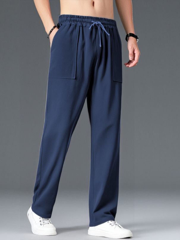 Calça casual masculina de linho misto - perna reta, caimento relaxado, respirável e leve para uso diário (P-XXXG, 8 cores) |_voghion.com