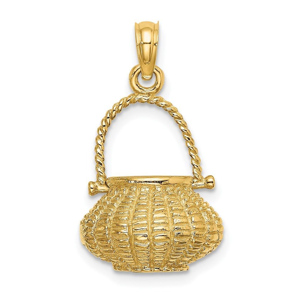 14K 3-D Moveable Handle Flower Basket Charm_voghion.com
