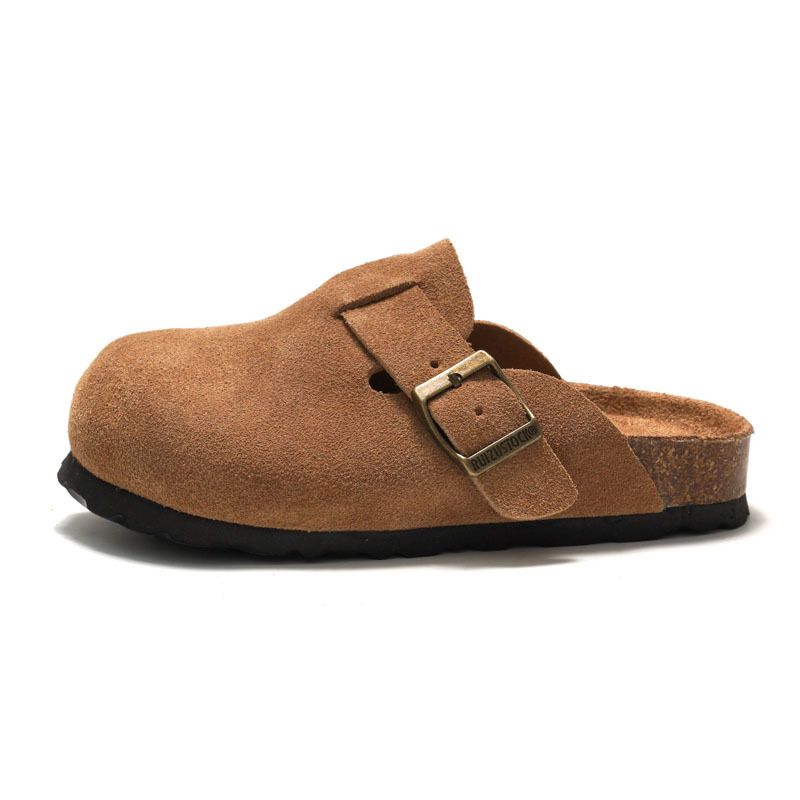 RUIZUSTOCK Autumn Winter Children's Cork Slippers Genuine Leather Boys' Beach Shoes Closed-Toe Girls' Suede Cowhide_voghion.com