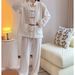 Pyjamas im chinesischen Stil für Damen, langärmelige Hose, gestrickte Baumwolle, Frühling und Herbst, einfarbig, kann draußen getragen werden, Loungewear-Set_voghion.com