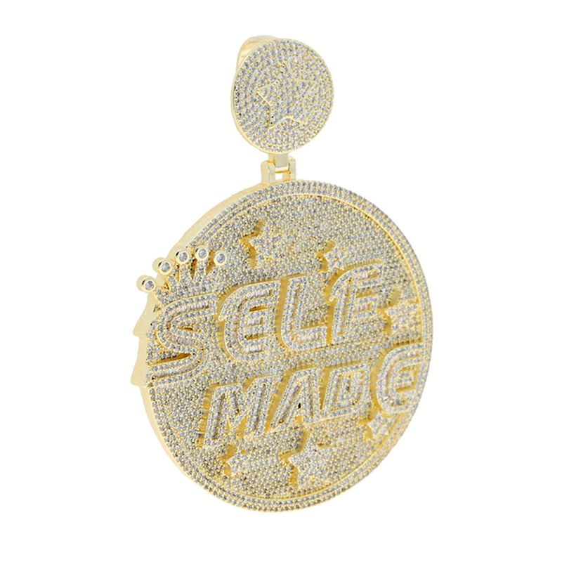 Nova ogrlica z obeskom Iced Out Letter Self Made Bling 5A Cirkon CZ Heavy Chunky Round Badge Charm Men Fashion Hiphop_voghion.com