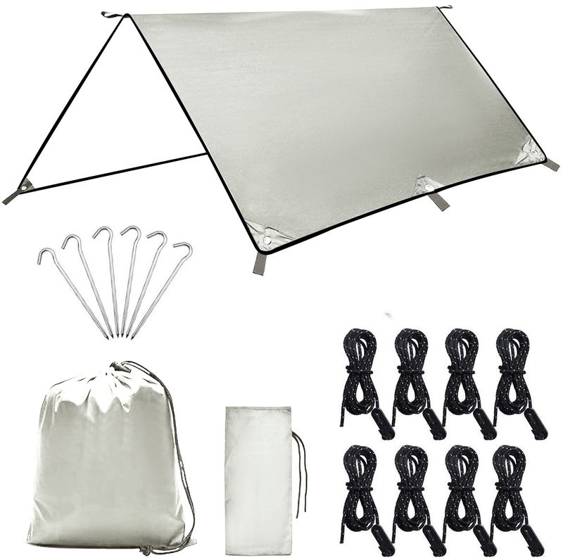 Square Multi-Purpose Camping Tarp - Waterproof & UV Protective Sun Shelter With Silver-Coated Ground Mat​_voghion.com