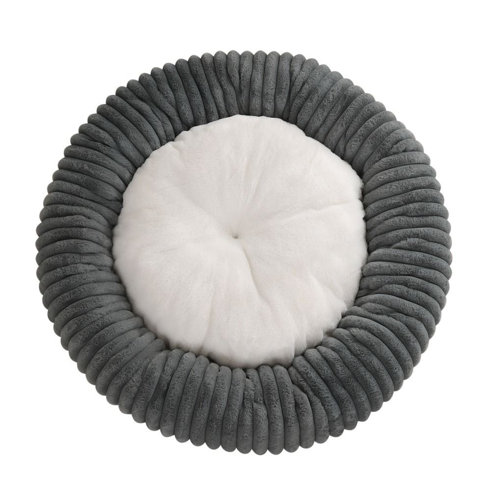 All-Season Round Dog Soft Comfortable Cat Bed Striped Plush Mat Donut Pet Nest_voghion.com