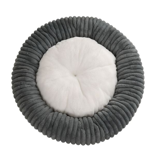 All-Season Round Dog Soft Comfortable Cat Bed Striped Plush Mat Donut Pet Nest_voghion.com