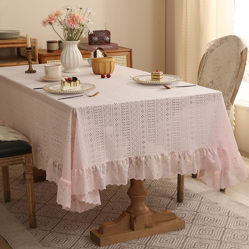 ​Nordic Luxury Dot Lace Trim Tablecloth – Elegant Non-Slip Durable Cover For Dining Table, Coffee Table, And Side Table, Multiple Colors & Sizes​_voghion.com