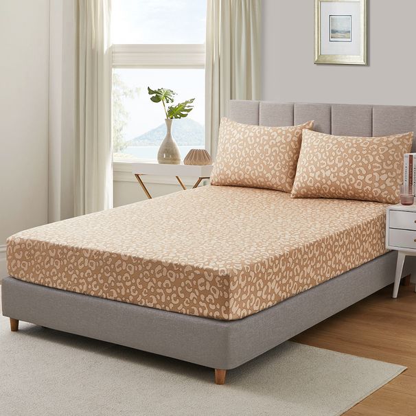 Khakifarbenes Bettlaken mit Leopardenmuster, Polyester, hautfreundliches Spannbettlaken, Matratzenschoner, Spannbettlaken_voghion.com