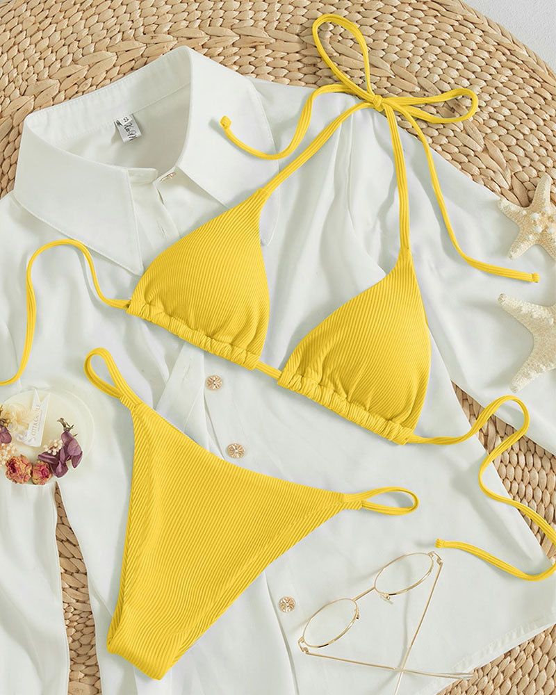 Halter Bikini Set - Adjustable Tie Sexy Two-Piece Swimsuit For Women Multi-Colored Beachwear​​_voghion.com