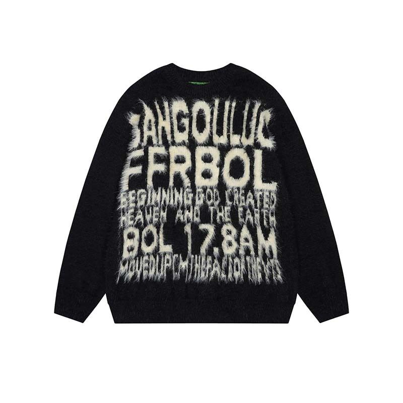 Modemarke im amerikanischen Stil mit großen Buchstaben, Jacquard-Mohair, weicher, wachsartiger Pullover für Herren, Retro, faul, locker, lässig, Paarpullover_voghion.com