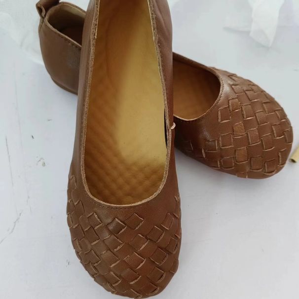 Xz701 Scarpe da barca da donna in vera pelle intrecciata fatte a mano, leggere, comode, stile artistico_voghion.com