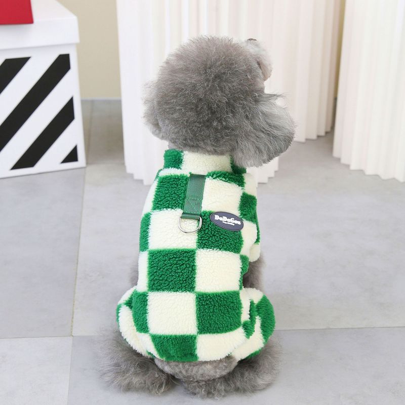 Herbst/Winter Hund Teddy Katze Haustier Kleidung mit Ziehen Ringe 23 Große Gitter Vier Bein Samt Kleidung_voghion.com