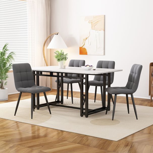 Table à manger rectangulaire moderne 120 x 70 cm avec pieds en métal, table de cuisine légère et luxueuse pour salle à manger ou salon, cadre noir._voghion.com