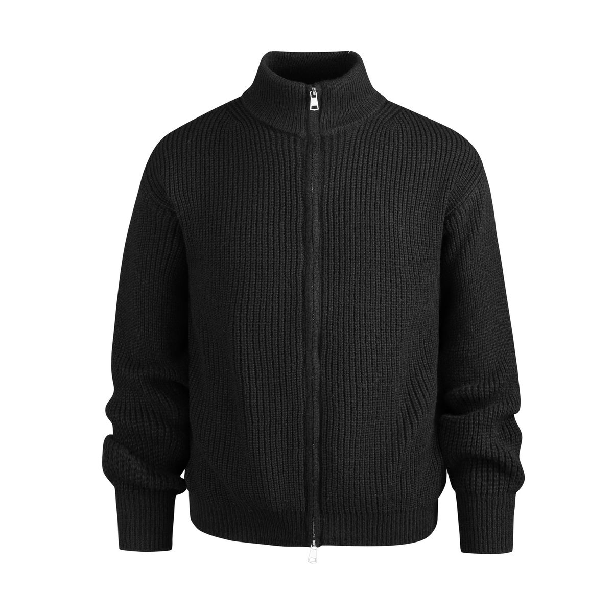 Men's Vintage Zip-Up Knit Sweater - Slim Fit Unisex Pullover With Double Zipper For Fall & Winter (Beige, Black, Gray)_voghion.com