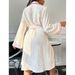 Underwear & Sleepwears Elegant Tie-Waist Robe For Women - Long Sleeve Mid-Length Sleepwear With Contrast Collar, Comfortable Loungewear For Home_voghion.com