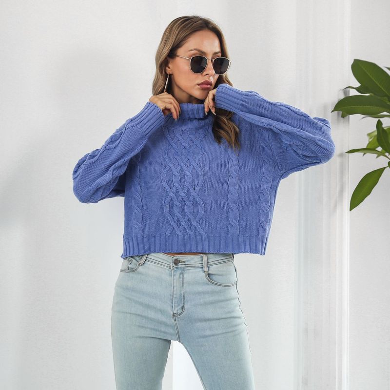 Pâte frite torsades cordon col haut pull court femmes en vrac automne et hiver à manches longues tricots mode pull nouveau_voghion.com