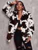 Women's fashion cow print black and white women's jacket loose rabbit fur coat_voghion.com