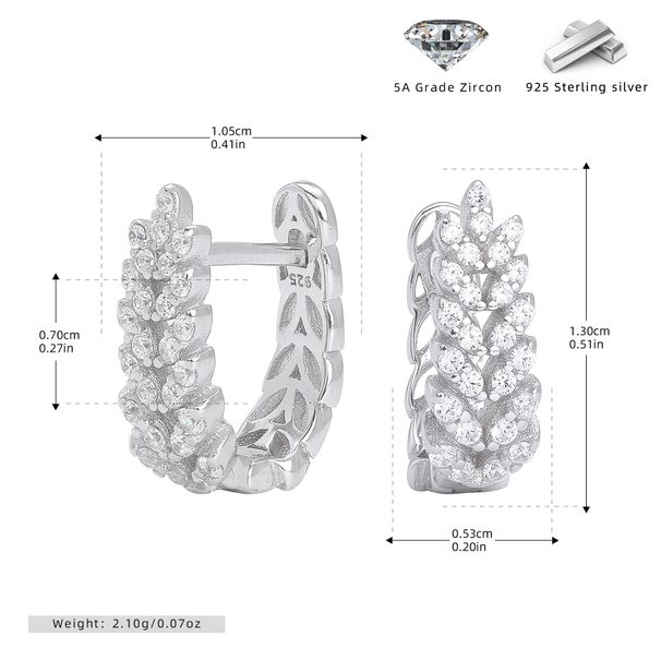 Women's Jewelry S925 Sterling Silver Wheat Ear Stud Earrings With Full Diamond Accents, Elegant And Stylish For Everyday Wear_voghion.com