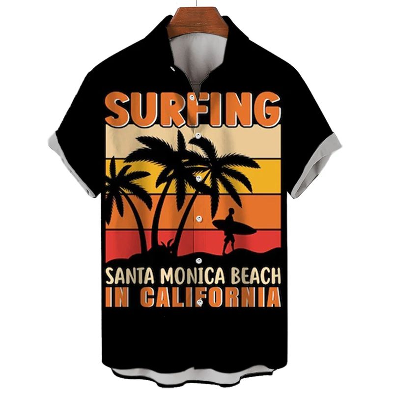 Hawaiian Surfing Herrenhemd 3D-Druck Mann/Frau Casual Fashion Kurzarmhemden Reversknopfoberteile Übergroße Unisex-Kleidung_voghion.com