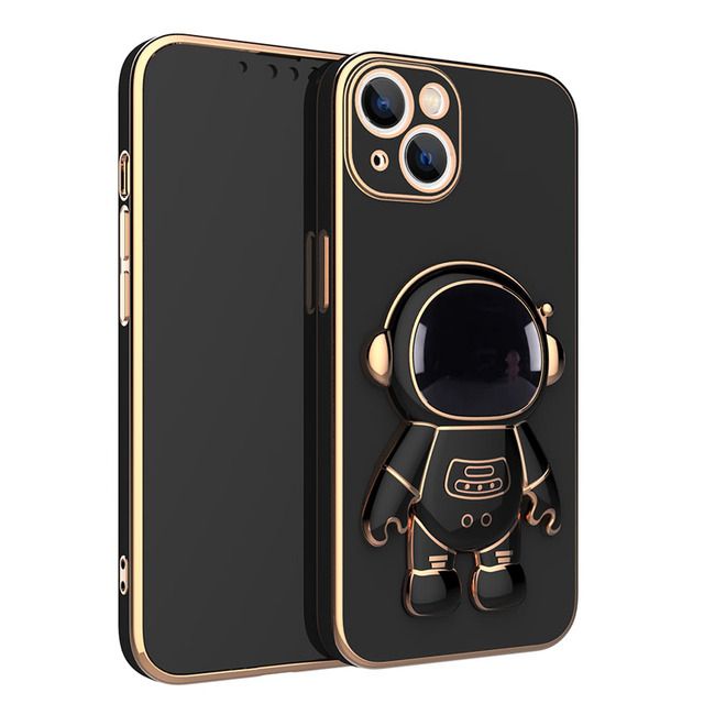 3D Astronaut Opvouwbare Stand Zachte Telefoon Case Voor Iphone 14 13 12 11 Pro Max Xr Xs 7 8 plus Se 2022 Plating Shockproof Case Cover_voghion.com