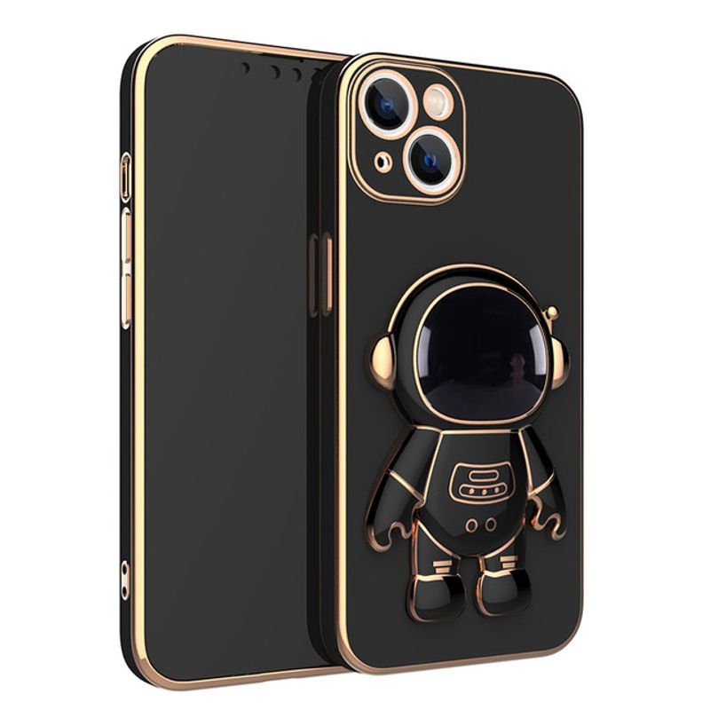 3D Astronaut Folding Stand Soft Phone Case For iPhone 14 13 12 11 Pro Max XR XS 7 8 Plus SE 2022 Plating ShockProof Case Cover_voghion.com
