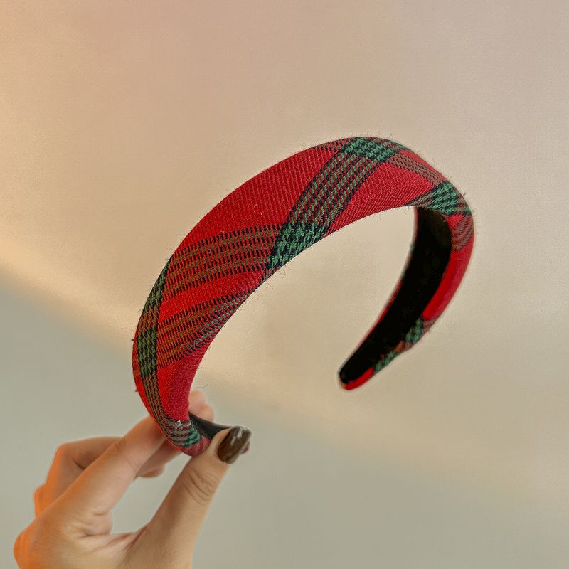 Faixa de cabeça de Natal para mulheres, faixa de cabelo larga xadrez vermelha, decorações de feriado, acessórios de cabelo, presentes para meninas, senhoras_voghion.com