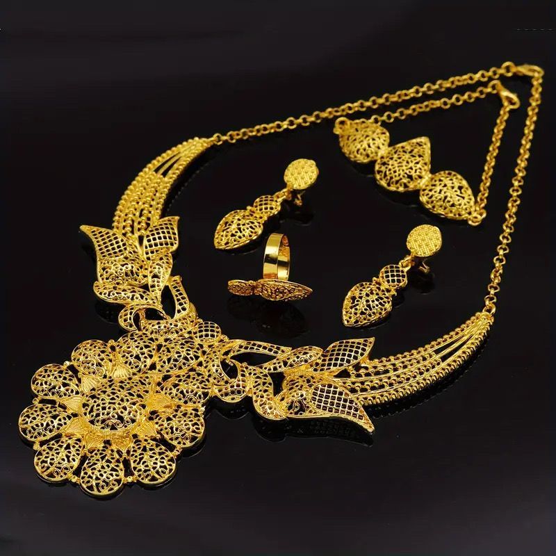 Collana in rame da sposa, orecchini, set da due pezzi, tendenza moda, gioielli in lega anti-scolorimento_voghion.com