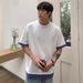 Street Casual Patch Splicing Round Neck Loose Short Sleeved Youth T-shirt_voghion.com