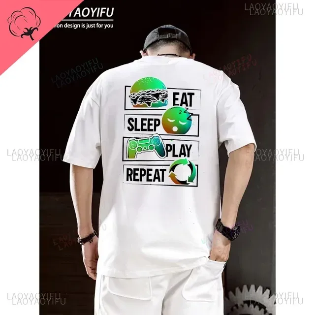 Férfi Eszik Alszik Játék Ismételje meg a Nyomtatott Póló Vintage Divat Egyszerű Női Férfi Kiváló Minőségű Pamut Pólók Alkalmi Felnőtt_voghion.com
