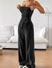 Women's Sexy Strapless Two-Piece Set With Split Top And Straight Long Pants Ribbed Suit New Style_voghion.com