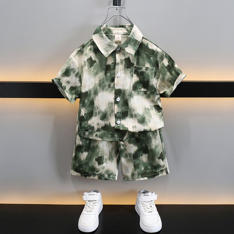 Bos Summer 2024 New Handsome Fashionable Bab Clothes Small and Medium Children Short sleeved Shirt Two Piece Set_voghion.com