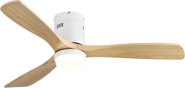 Ventilateur de plafond décoratif de 52 pouces avec télécommande à 6 vitesses, blanc, 3 pales en bois massif, moteur à courant continu réversible pour salon_voghion.com