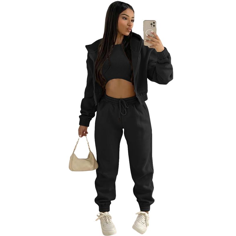 Women's clothing, fleece sweater and hooded sports and leisure suit (three-piece set)_voghion.com