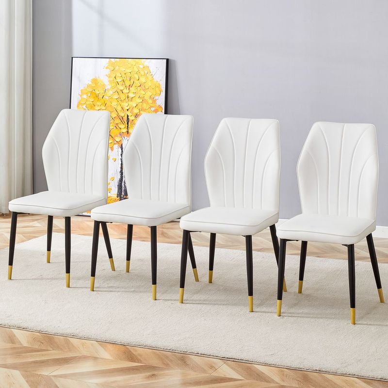 4 Modern Dining Chairs With Stylish PU Patterned Backrest And Black Metal Legs For A Comfortable Home Experience In The Kitchen, Bedroom And Office._voghion.com