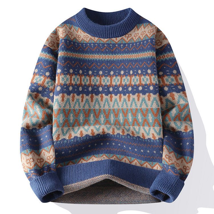 Herrenbekleidung Herbst Winter Lässiger Halbrollkragenpullover Strickwaren - Atmungsaktiv, Maschinenwaschbar, Jacquard-Muster, College-Stil, Mehrere Farben_voghion.com