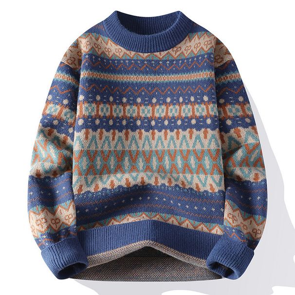 Herrenbekleidung Herbst Winter Lässiger Halbrollkragenpullover Strickwaren - Atmungsaktiv, Maschinenwaschbar, Jacquard-Muster, College-Stil, Mehrere Farben_voghion.com