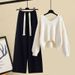 Women's Autumn Winter Knit Sweater & Wide Leg Pants Set - Distressed Casual Outfit (Available In Multiple Color Combinations)_voghion.com