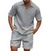 Herren New Casual Fashion Small Square Solid Color Revers Anzug Kurzarm Shorts Zweiteiliger Anzug_voghion.com