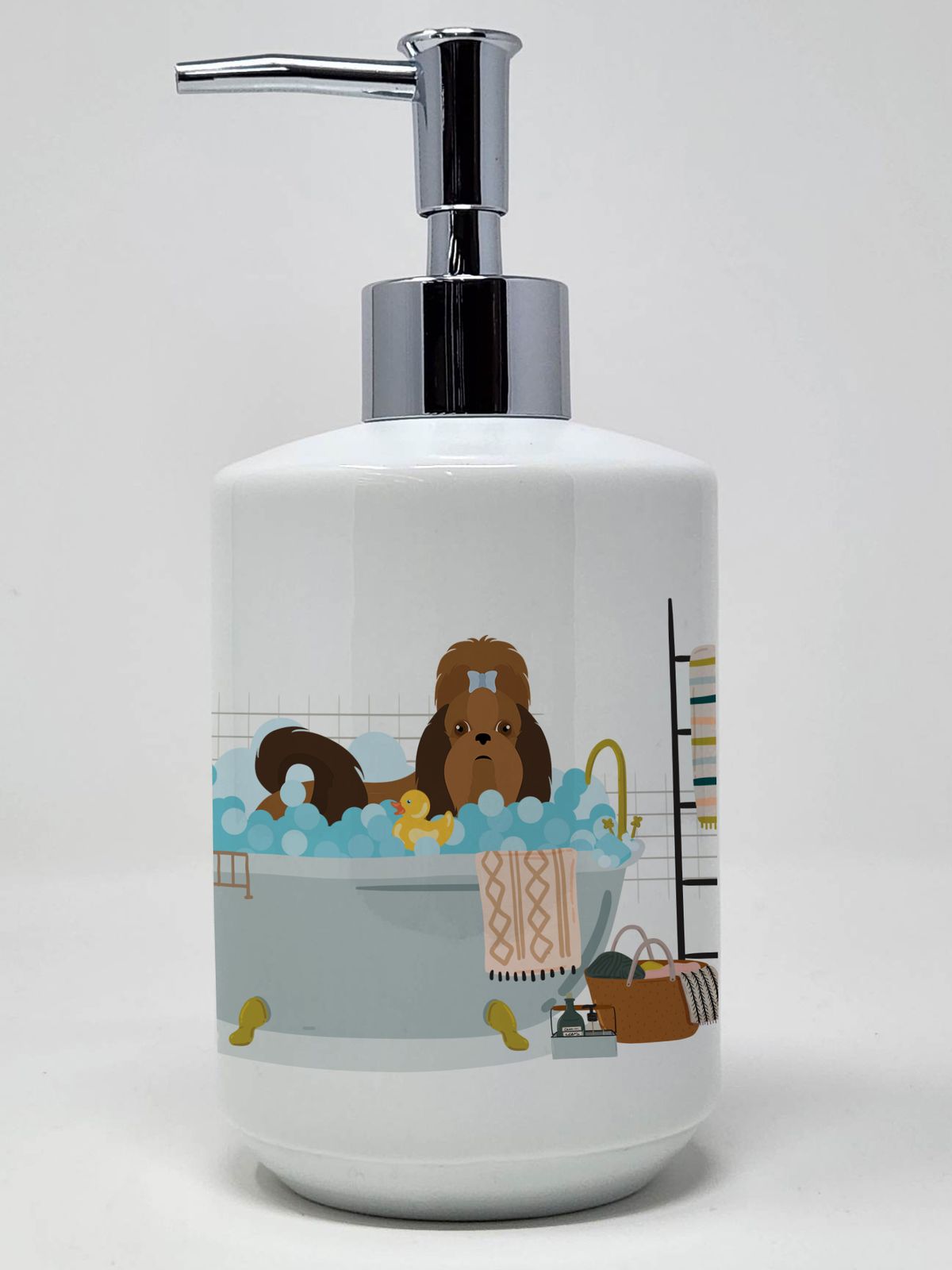 Red Shih Tzu Ceramic Soap Dispenser Hand Soap Dispenser Pump Bottles for Bathroom Kitchen, Empty Refillable Liquid Soap Container_voghion.com