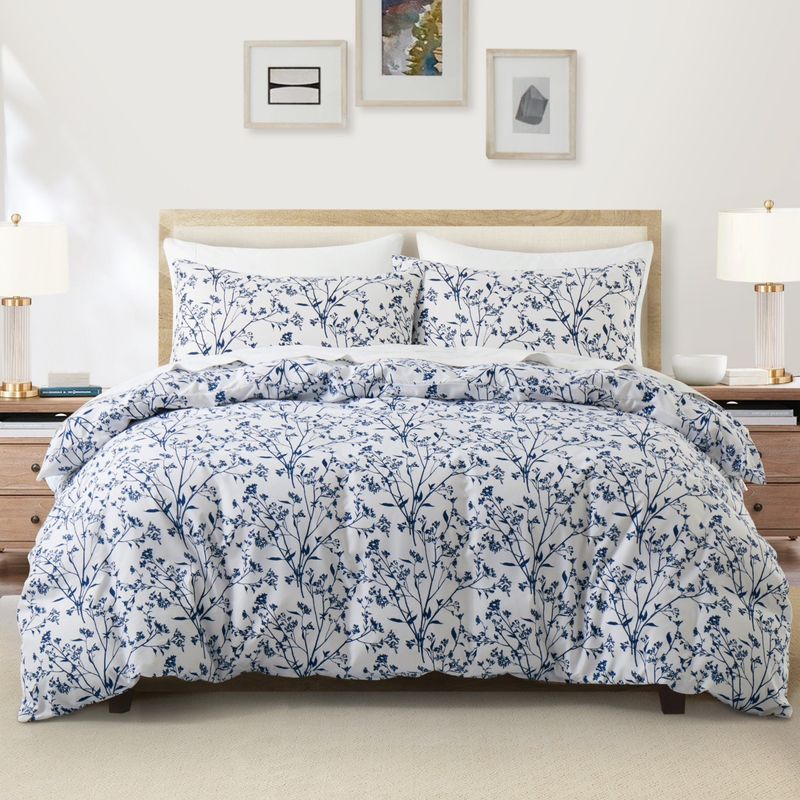 Nordic Plant-Pattern Fitted Sheet – Soft Brushed Polyester, Active Dye, Multiple Sizes (US/AU/EU/DE/ES)_voghion.com